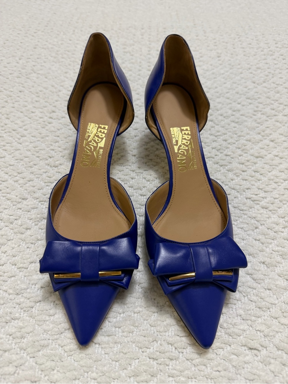 Salvatore Ferragamo Blue Leather Rietta Bow D'orsay Pointed Toe Women’s Size 10 - Picture 2 of 16